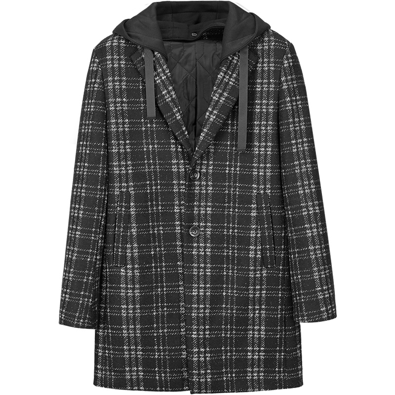 HLA海澜之家可脱卸连帽针织大衣2019冬季时尚格纹大衣外套男 HWDAD4R023A