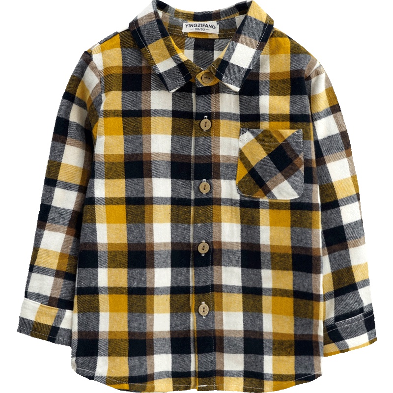 婴姿坊男童春秋新款衬衣小男孩套头翻领格子英伦修身衬衫小外套