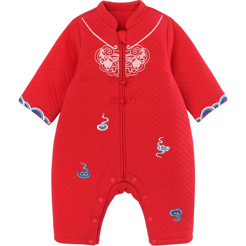 英氏婴儿连体衣针织绣花宝宝保暖新年装长袖哈衣 2020秋冬新款 YRHAJ40237A01