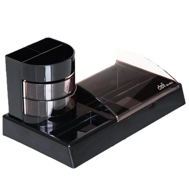 得力(deli)903系列多功能实用型组合办公盒 带笔筒笔座 收纳盒 名片夹 黑色 单个装