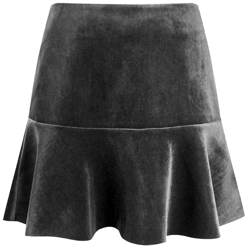 【专柜同款】拉夏贝尔黑色丝绒半身裙女士2019春季新款高腰A字裙鱼尾裙短裙子10015481