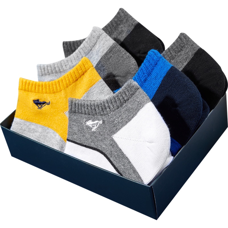 七匹狼秋冬6双盒装男士纯棉袜子短袜船袜吸汗棉袜提花运动袜舒适男袜子