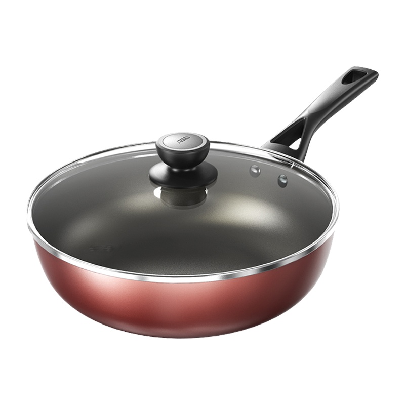 爱仕达(ASD) 炒锅 JL28G2WG-C新不粘煎炒锅28cm耐用少油烟煎锅炒菜锅不粘锅酒红色送木铲