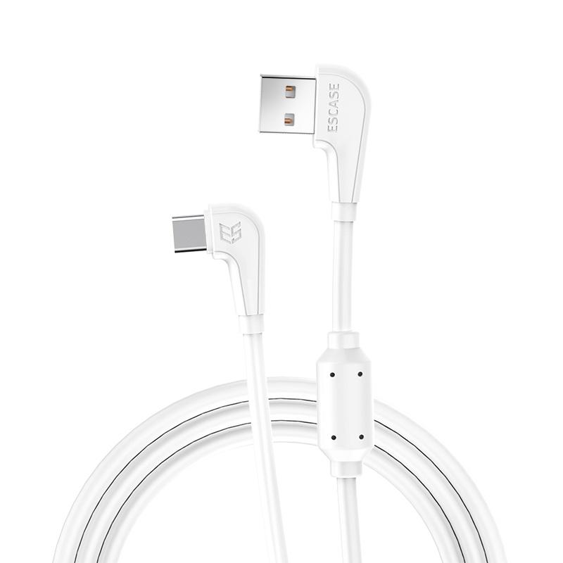 ESCASE Type-c数据线快充小米华为oppo充电线vivo充电器线适三星2.1A电源线弯头3m米 白色