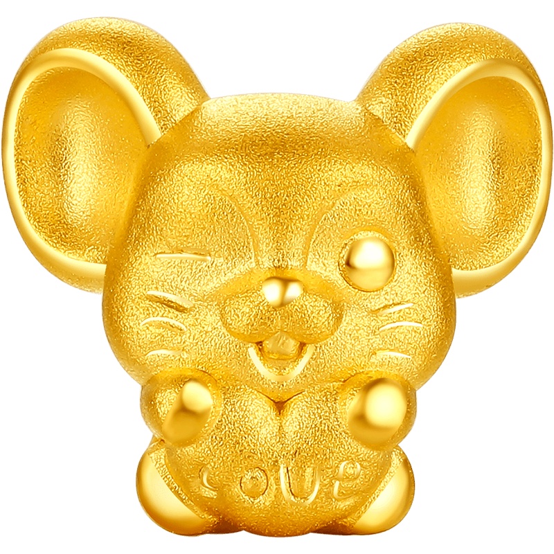 周大生黄金饰品 黄金吊坠女鼠年生肖鼠项链3D硬金本命年桃花鼠造型首饰正品新款送女友