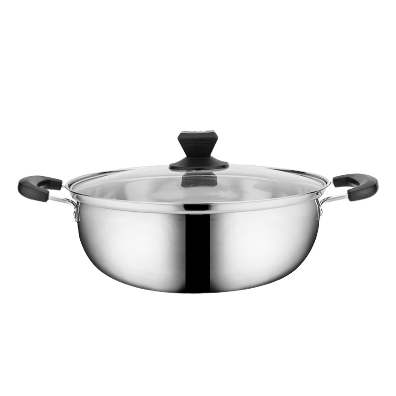 时光旧巷加厚不锈钢火锅锅专用锅煲汤锅具韩式多功能家用火锅盆电磁炉通用 32cm火锅单底(送汤漏勺+盖)