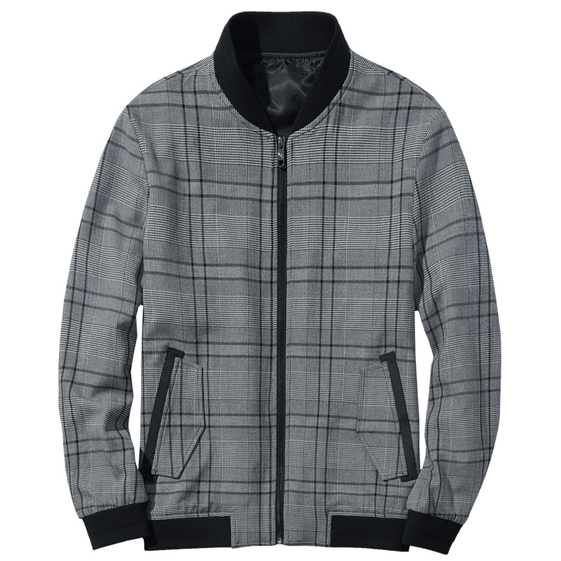 千纸鹤男士夹克2019春季新款时尚潮流修身棒球领格子外套男30103