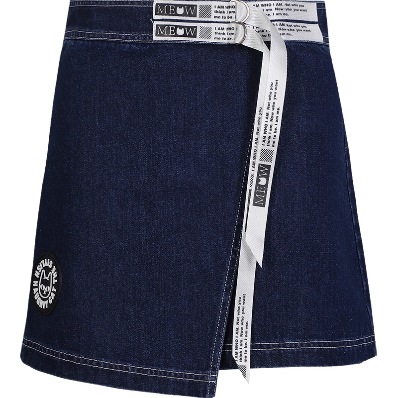 a02新款时尚字母腰带不规则拼接牛仔裙半身裙牛仔短裙女DTU2D0891SK
