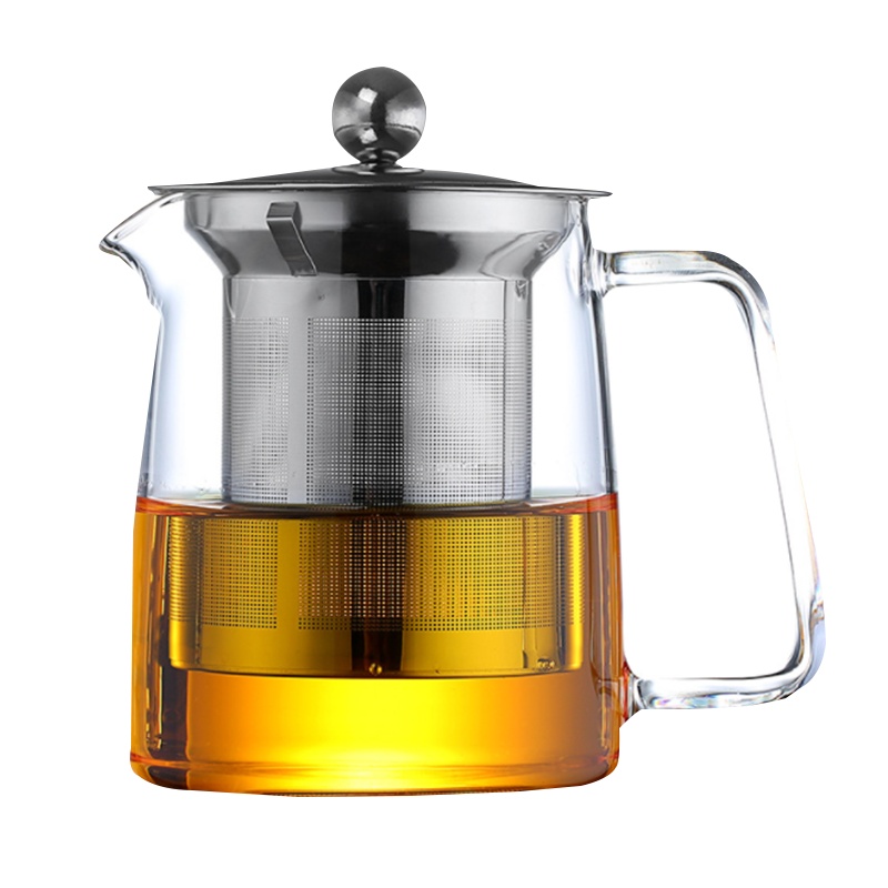 凡歌花果茶泡水壶高硼硅玻璃带手柄高温防爆304不锈钢加固壶盖耐高温茶壶