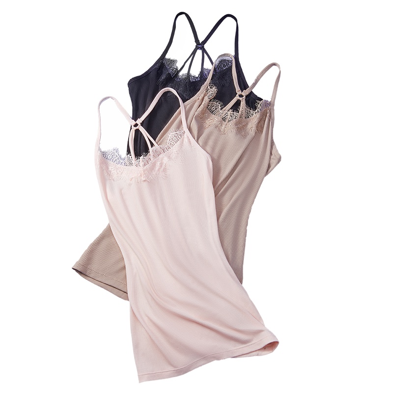 ENK 美背性感紧身无袖女式蕾丝吊带打底背心女