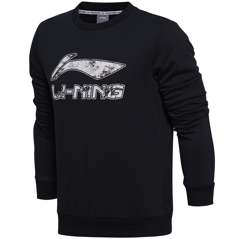 【自营】李宁LINING男子卫衣简约棉质套头无帽运动服AWDM353-1 3XL AWDM353-1标准黑