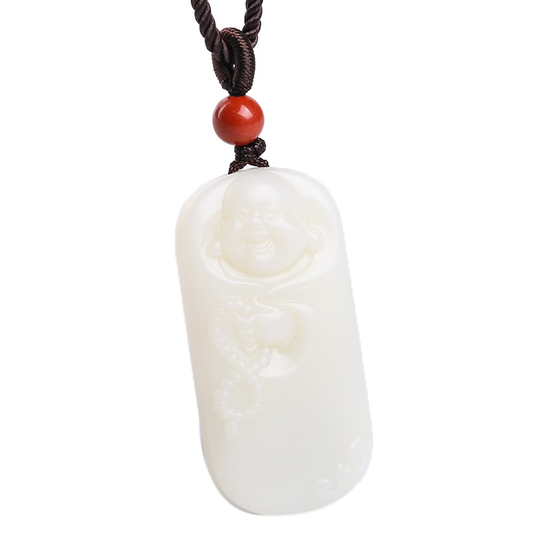 印象眸 和田玉佛公吊坠 白玉弥勒祥佛玉石坠子挂件 附送证书