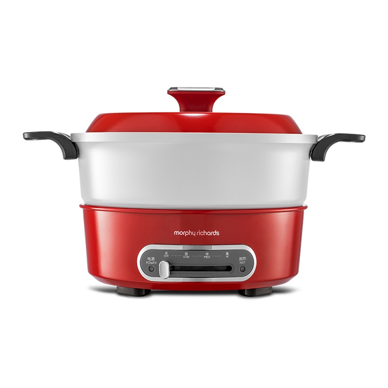 摩飞小电锅多功能锅料理锅电火锅家用分体式鸳鸯火锅烧烤肉蒸煮炒煎电煮锅MR9087 英伦红(标配+鸳鸯盘)