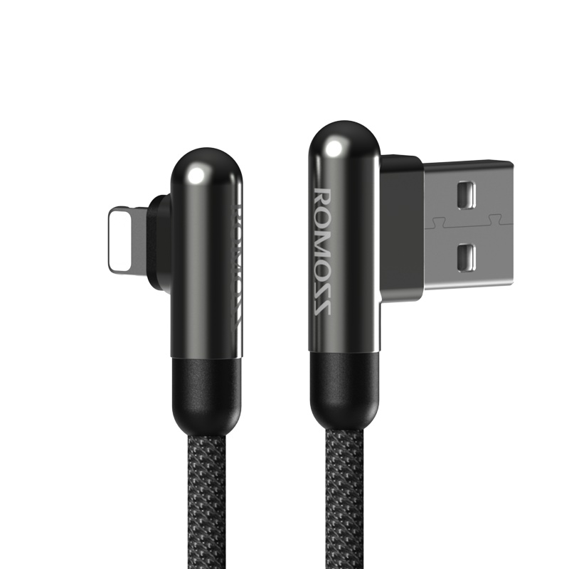 罗马仕（ROMOSS）CB12A苹果快充弯头数据线锌合金吃鸡线iPhoneXS MAX/X/8/7/6s 黑色/1.8m