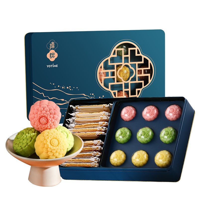 YOTIME传统节日糕点礼盒奶茶绿豆糕千层酥牛轧糖年货礼盒伴手春节过年礼物送亲人企业团购定制禧悦礼盒-牛轧糖版