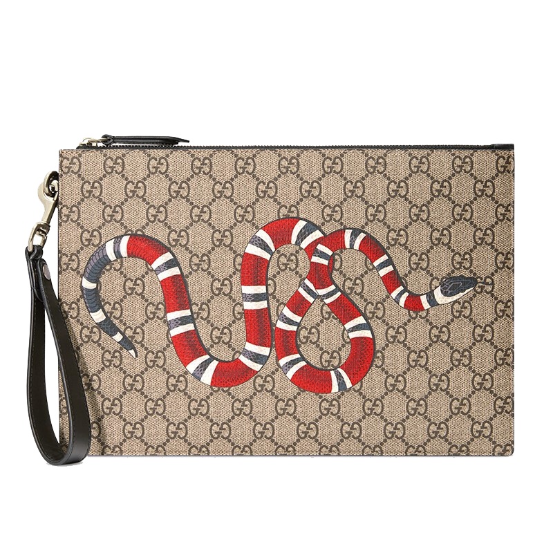 [海外直邮]GUCCI古驰 古奇2019新款男女同款驼色蛇印花手拿包473904 GZN1N 8666