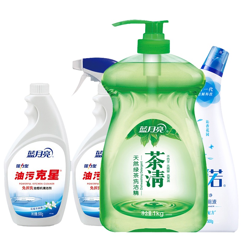 蓝月亮·厨卫组合:茶清1kg+强力油污克星500g(瓶+瓶补)+卫诺罗兰洁厕液500g 单位:件