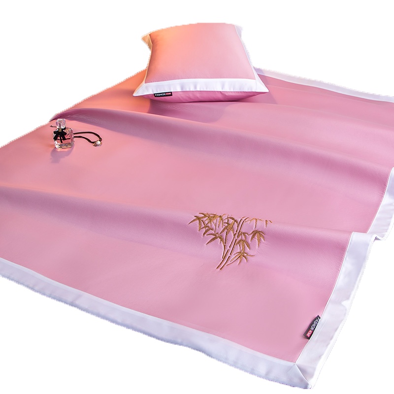 绘窝(HuiWo)家纺 新款5D冰感丝刺绣可水洗工艺凉席三件套素色科技凉感凉而不冰席子防滑防夹发冰丝席