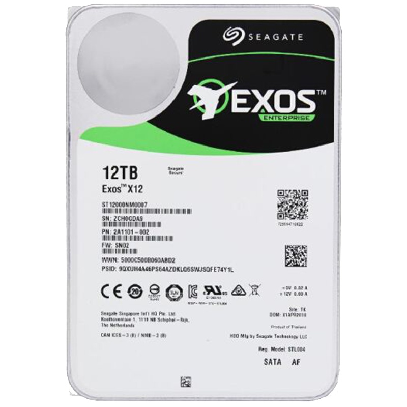 希捷(Seagate)12TB 256MB 7200RPM 企业级硬盘 SATA接口 希捷银河Exos X12系列(ST12000NM0007)