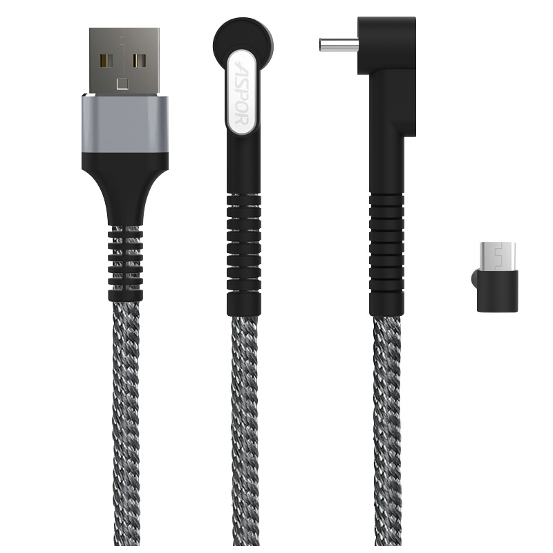 [追剧充电神器]ASPOR Type-C支架数据线 手机充电线1米 手机快充2.4A电源线 黑银色尼龙耐折不易断以换代修