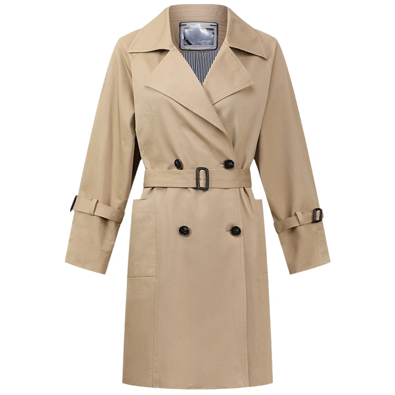 爱号中长款风衣女2021年春秋新款韩版宽松收腰大气休闲双排扣外套