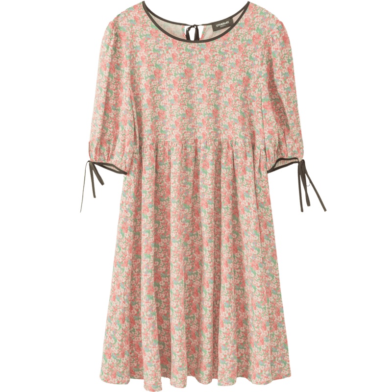 OtherMix碎花灯笼袖连衣裙女2021年夏季新款系带短袖宽松大摆裙子