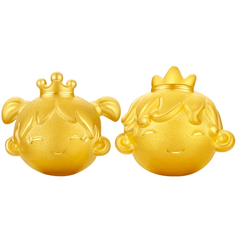 周大生黄金转运珠手链女3D硬金足金王子公主情侣手链足金送女友