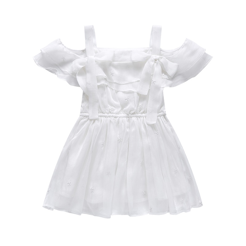 迪士尼女童一字肩荷叶边连衣裙公主裙2019夏新款