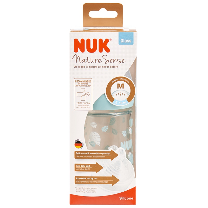 NUK240ML自然母感宽口玻璃奶瓶(初生型硅胶中号)