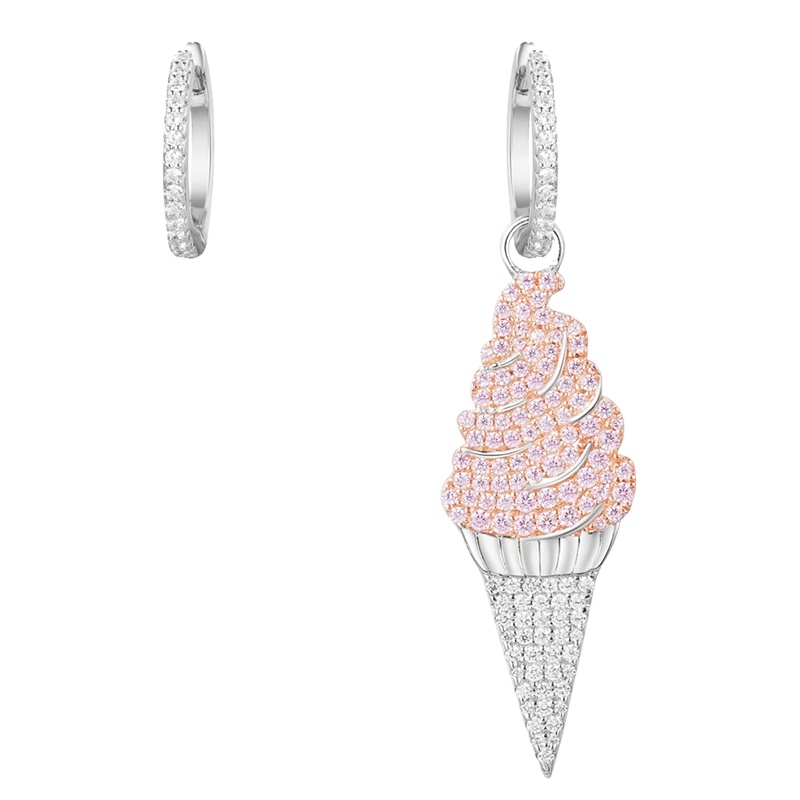 apm MONACO蔡依林同款不对称粉色晶钻冰淇淋造型耳环925银耳饰女士穿孔耳坠首饰AE10579XORW