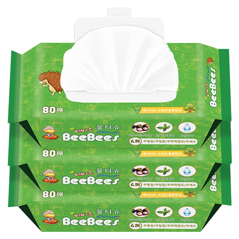 [韩国金贝柔]BeeBees婴儿湿巾宝宝手口湿纸巾山竹薄荷80片