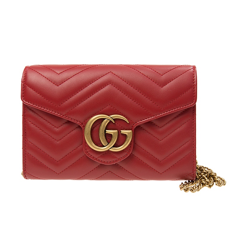 GUCCI 古驰 女士红色皮革链条包斜挎包 474575-DRW1T-6433