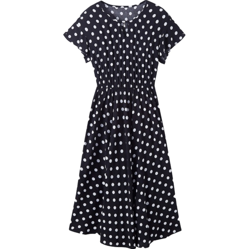 拉夏贝尔波点雪纺连衣裙女中长款夏季新款女装收腰a字裙子仙