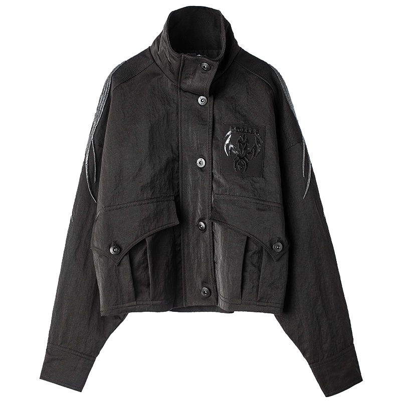 sdeer圣迪奥2018秋装新款亮丝刺绣字母贴布口袋短款外套S18382228