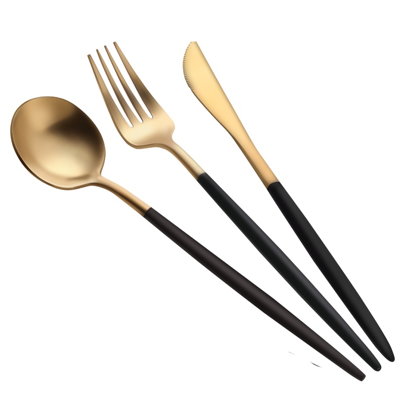 阳光飞歌 304不锈钢刀叉勺 酒店用品西餐具套装主餐刀叉勺 黑金三件套