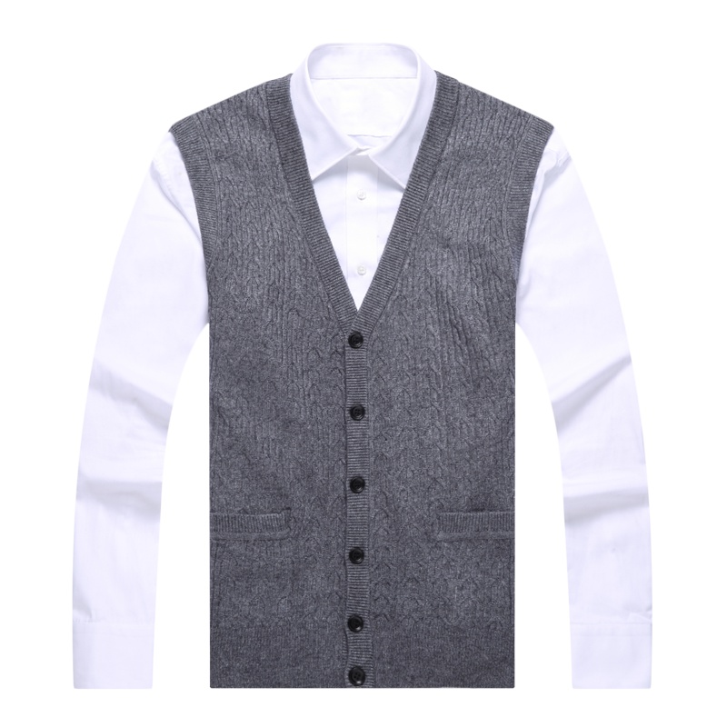 恒源祥男士马甲秋冬V领新款背心开衫羊毛马甲中老年坎肩毛衣针织衫
