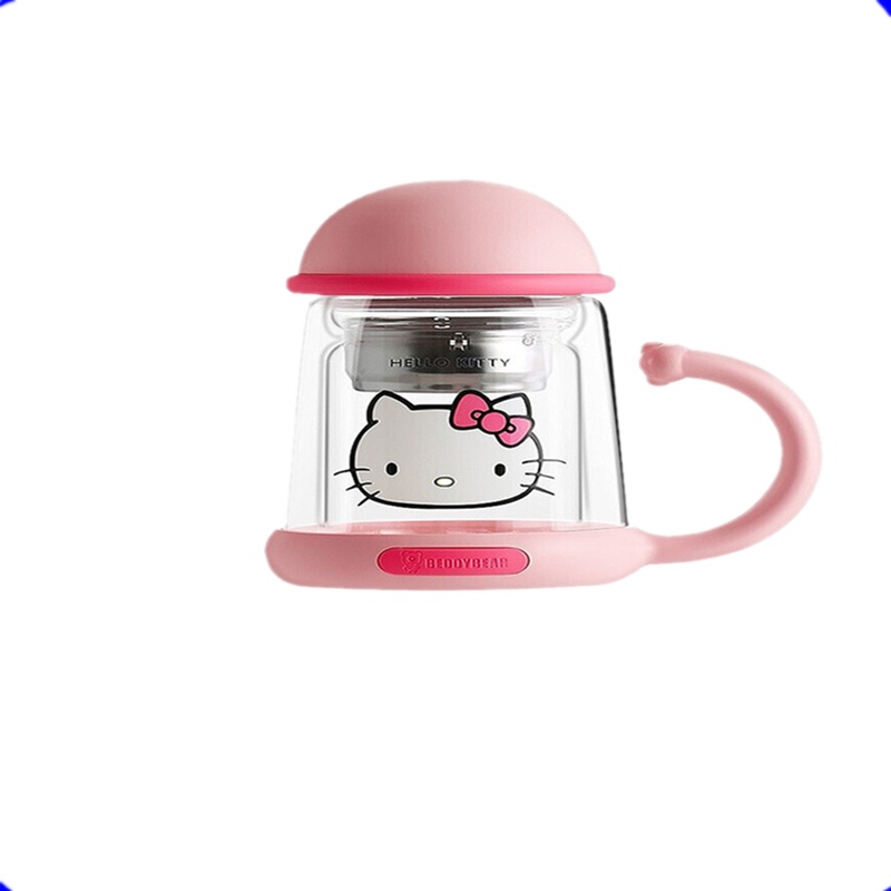 杯具熊(BEDDYBEAR)双层玻璃杯便携带过滤网茶杯创意男女学生耐高温防爆水杯 hello Kitty 双层玻璃杯