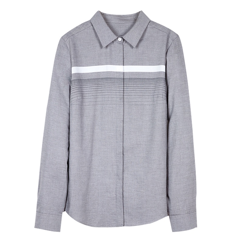 [无珉]早春条纹衬衫女复古短款黑白灰衬衫