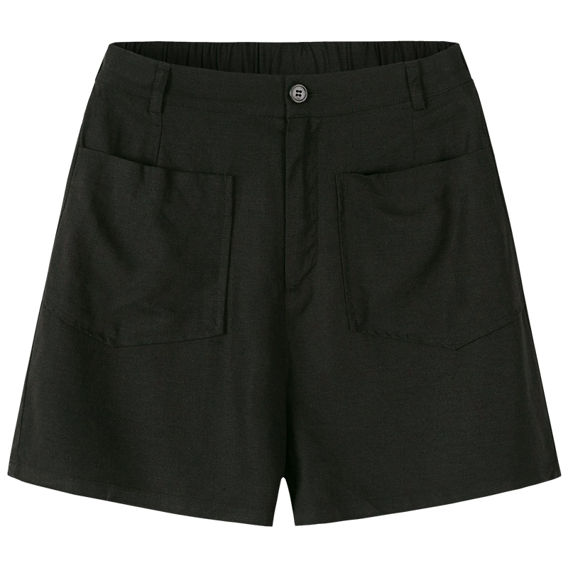 Semir森马2019夏季新款休闲短裤女宽松松紧腰大口袋简约时尚亚麻裤子