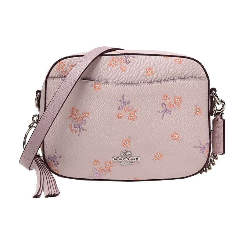 COACH 蔻驰 斜挎包女 女士粉色印花皮质单肩斜挎包