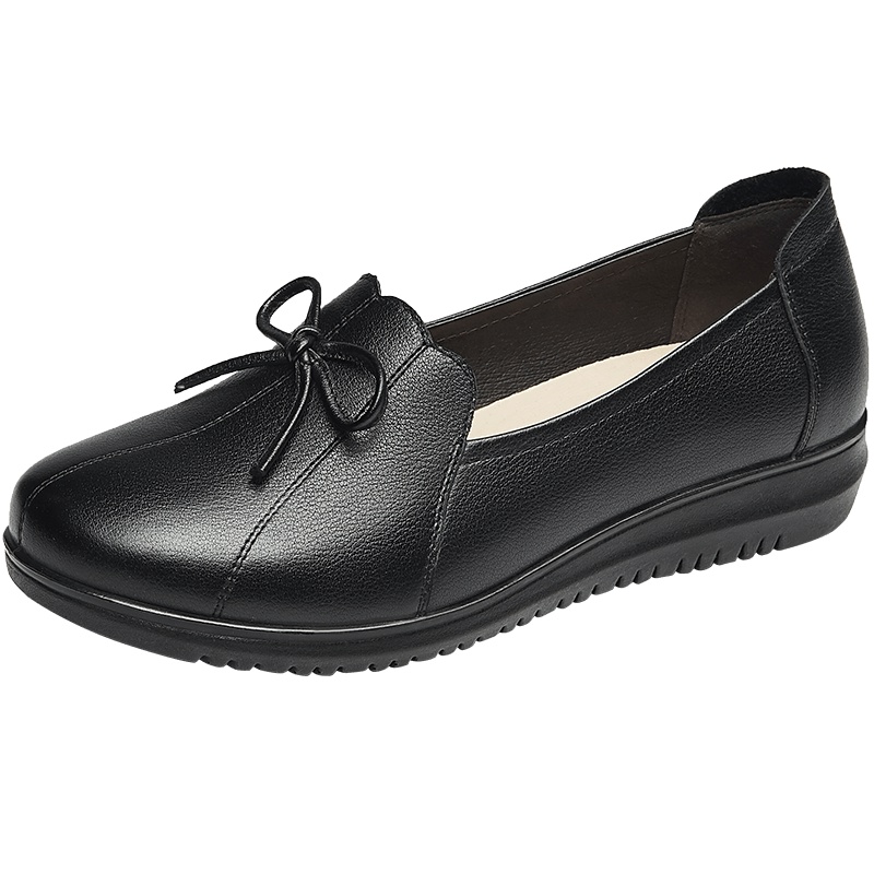 康奈女鞋 秋季新款妈妈鞋圆头轻软舒适平底女鞋时尚蝴蝶结女士皮鞋防滑耐磨浅口单鞋15296002