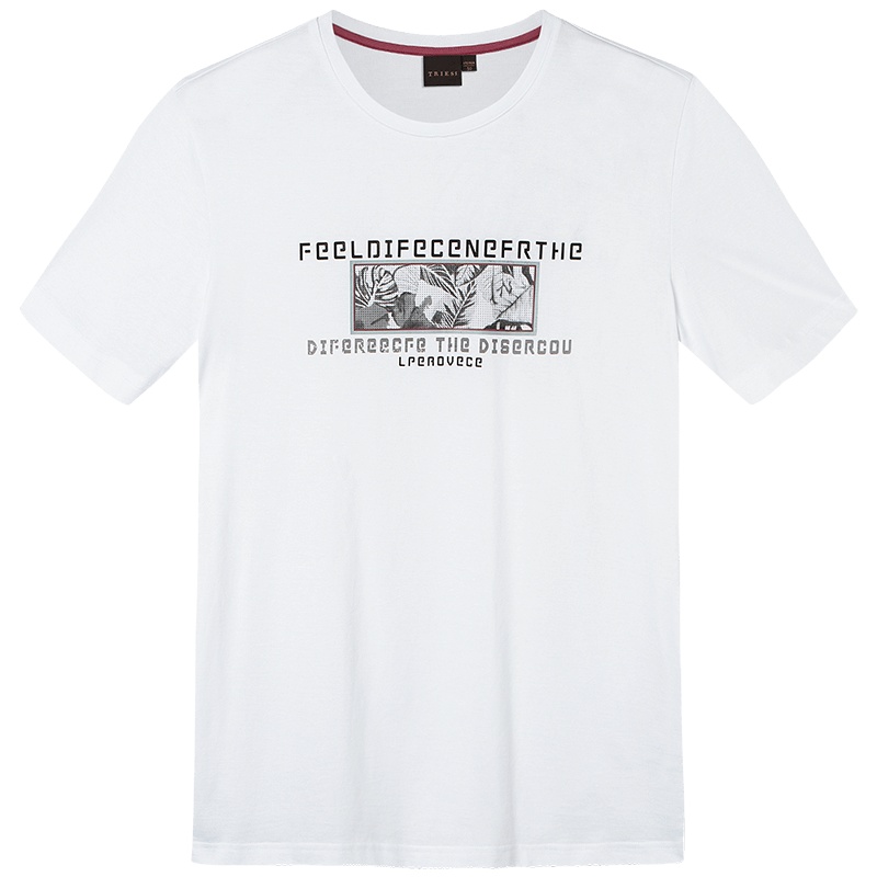 才子男装tries短袖T恤男士2020夏季新款修身潮流印花圆领短袖纯棉上衣_1