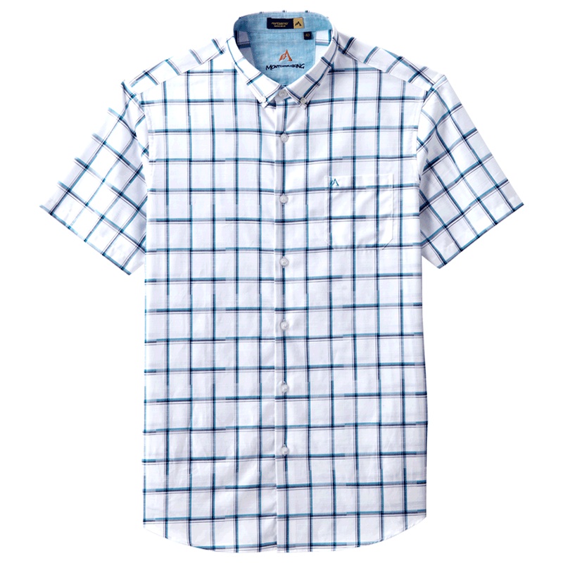 蒙蒂埃莫夏日清新格纹棉天丝混纺男士合身短袖衬衣