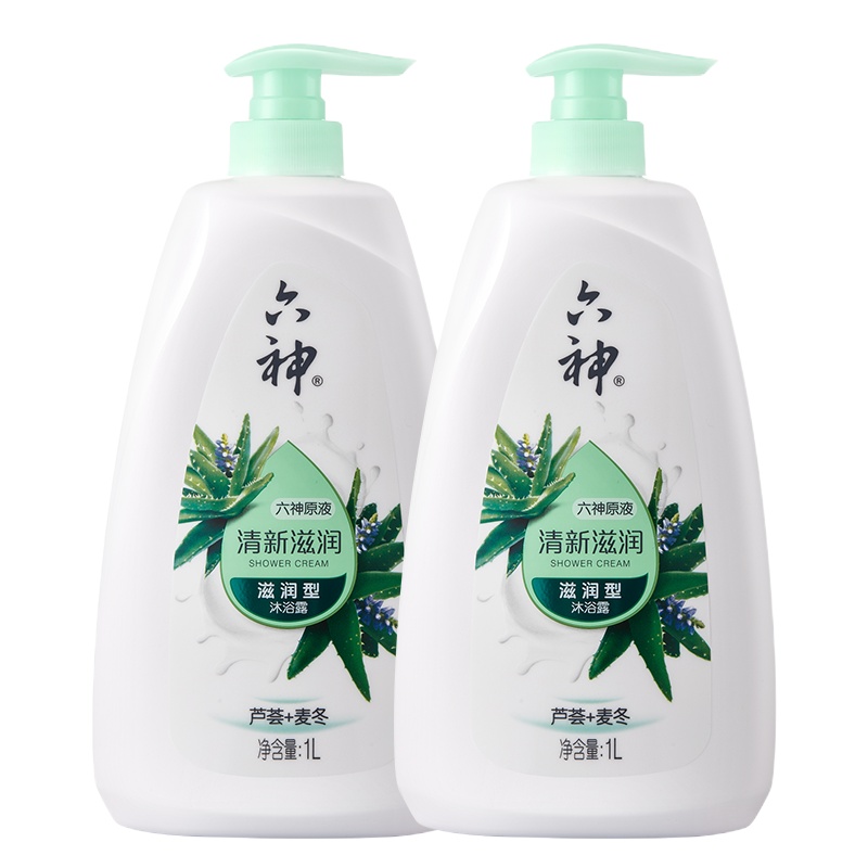 六神清新滋润沐浴露1L两瓶装(男士女士沐浴液 沐浴乳 补水保湿滋润 )