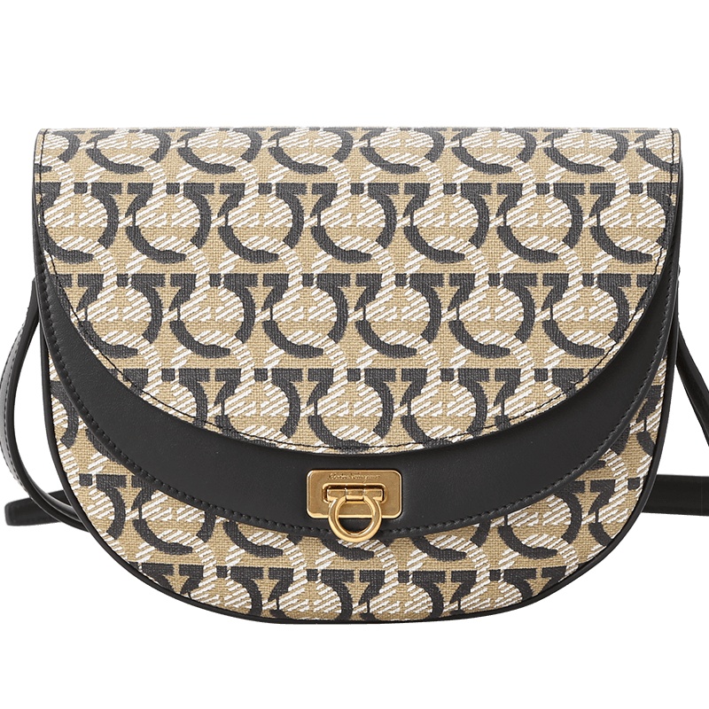 预订FERRAGAMO GANCINI 马鞍 老花款 单肩斜挎包21H986 织物\牛皮革