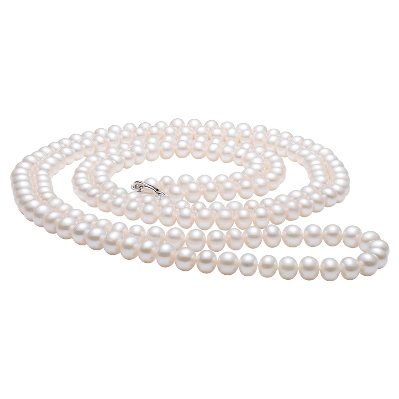 京润聚 珍情 7-8mm强光泽 白色淡水珍珠项链毛衣链 情人节