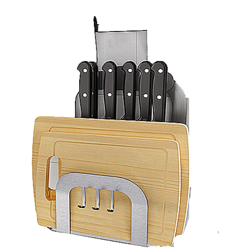 304不锈钢免打孔刀架多功能厨房用品壁挂式置物架案板砧板菜板架安心抵