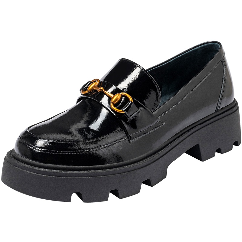 百田森2021厚底乐福鞋女增高真皮豆豆鞋英伦风小皮鞋jk制服鞋