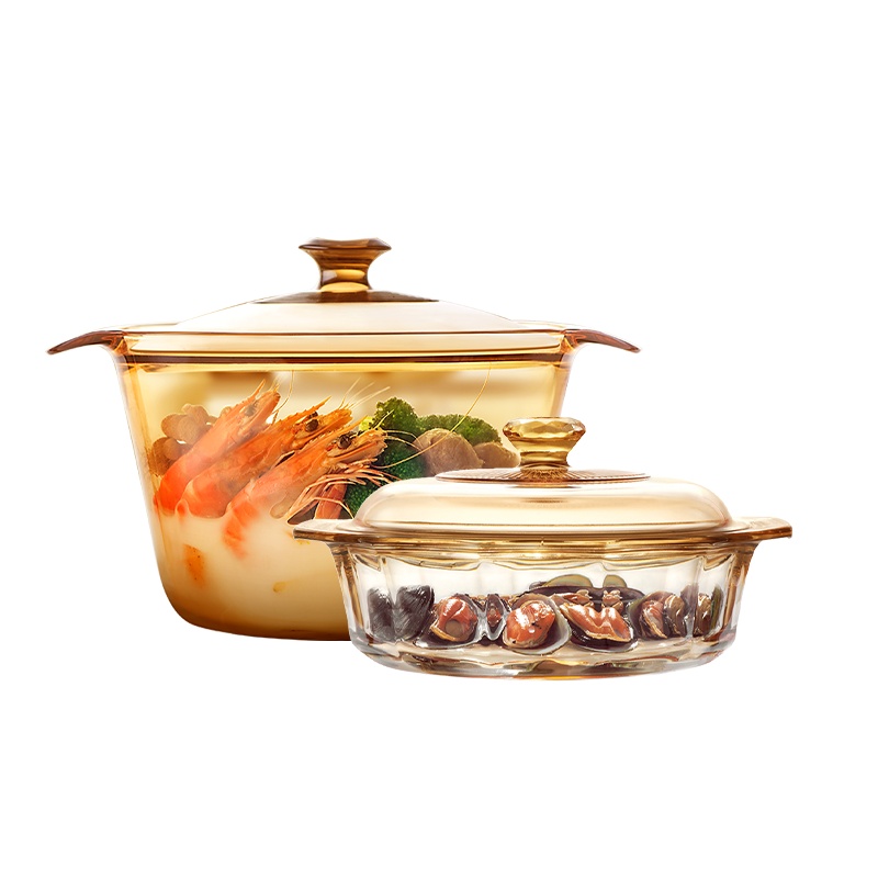 康宁(VISIONS)1.5L晶钻玻璃锅+3.8养身锅 厨具套装 汤锅 炖锅 透明锅厨具套装透明耐热玻璃锅 进口玻璃锅