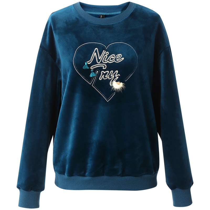 OUNIXUE欧昵雪 | [休闲毛球上衣]秋冬季圆领银狐绒字母长袖流苏宽松卫衣女